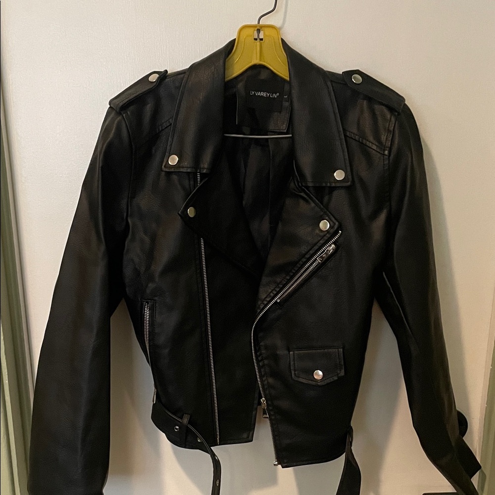 Faux leather motorcycle jacket